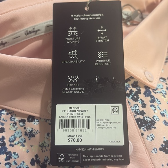 NWT Walter Hagen Garden Party Pink Print Polo Size Medium UPF XL - Picture 4 of 7
